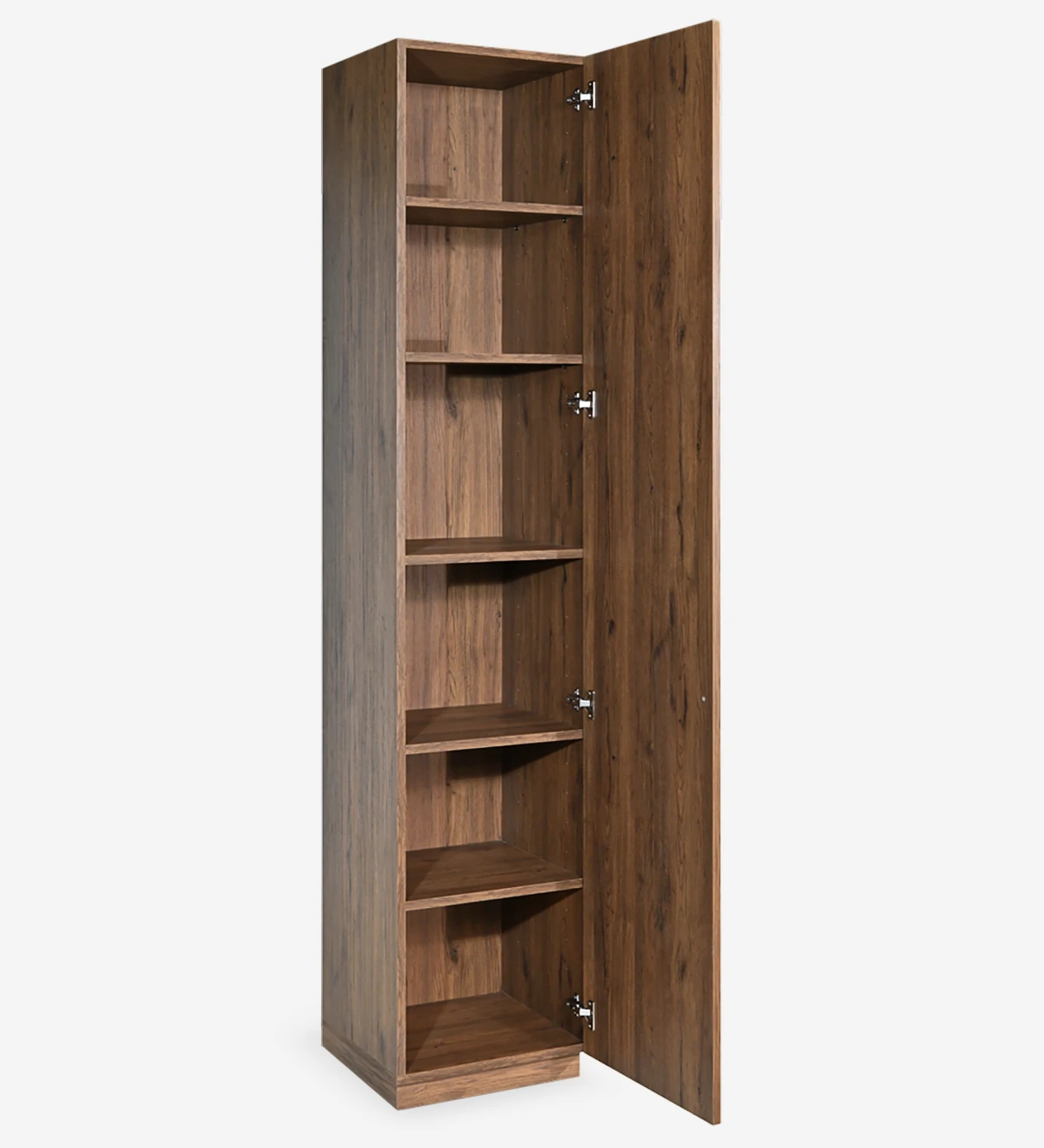 Tall bookcase in aged oak, with 1 door and removable shelves.