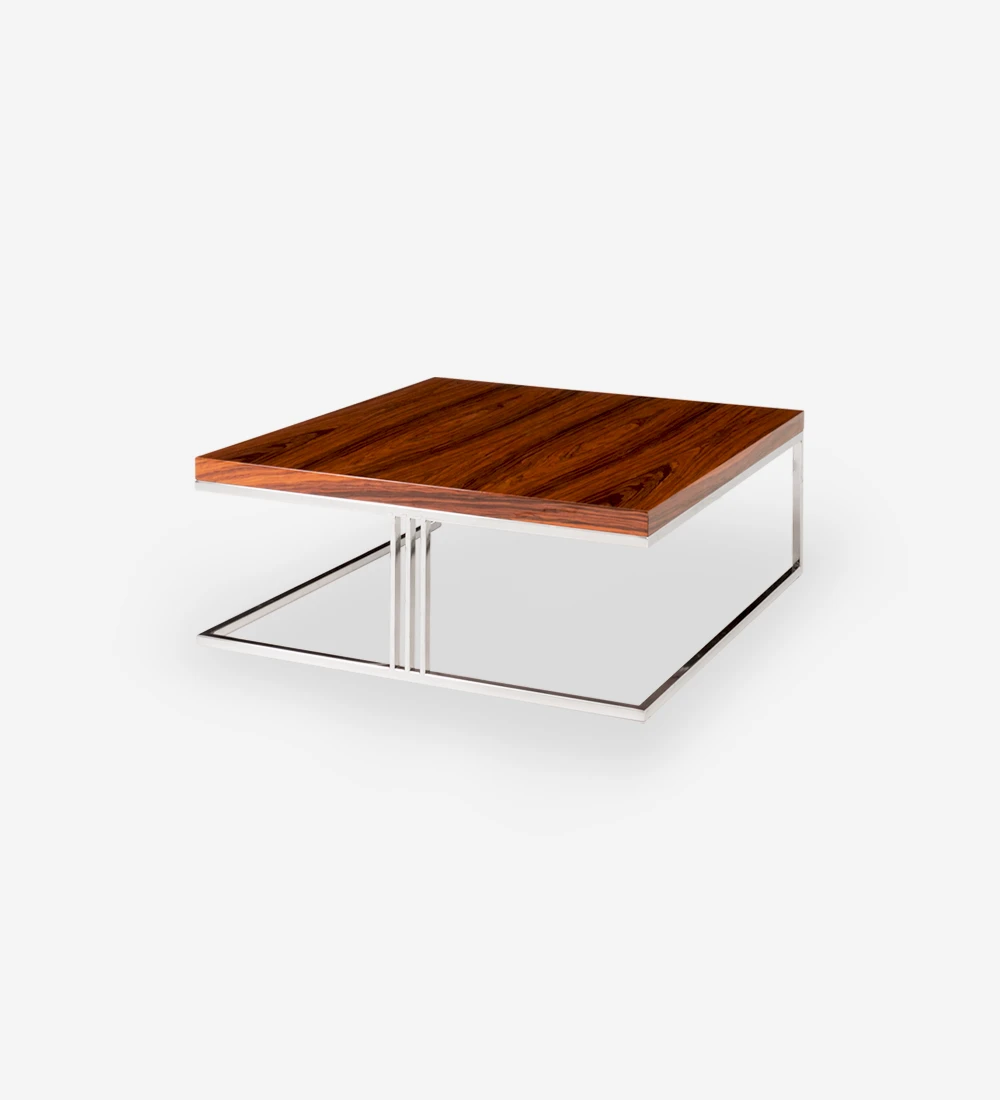 Square center table with high gloss palisander top and stainless steel foot