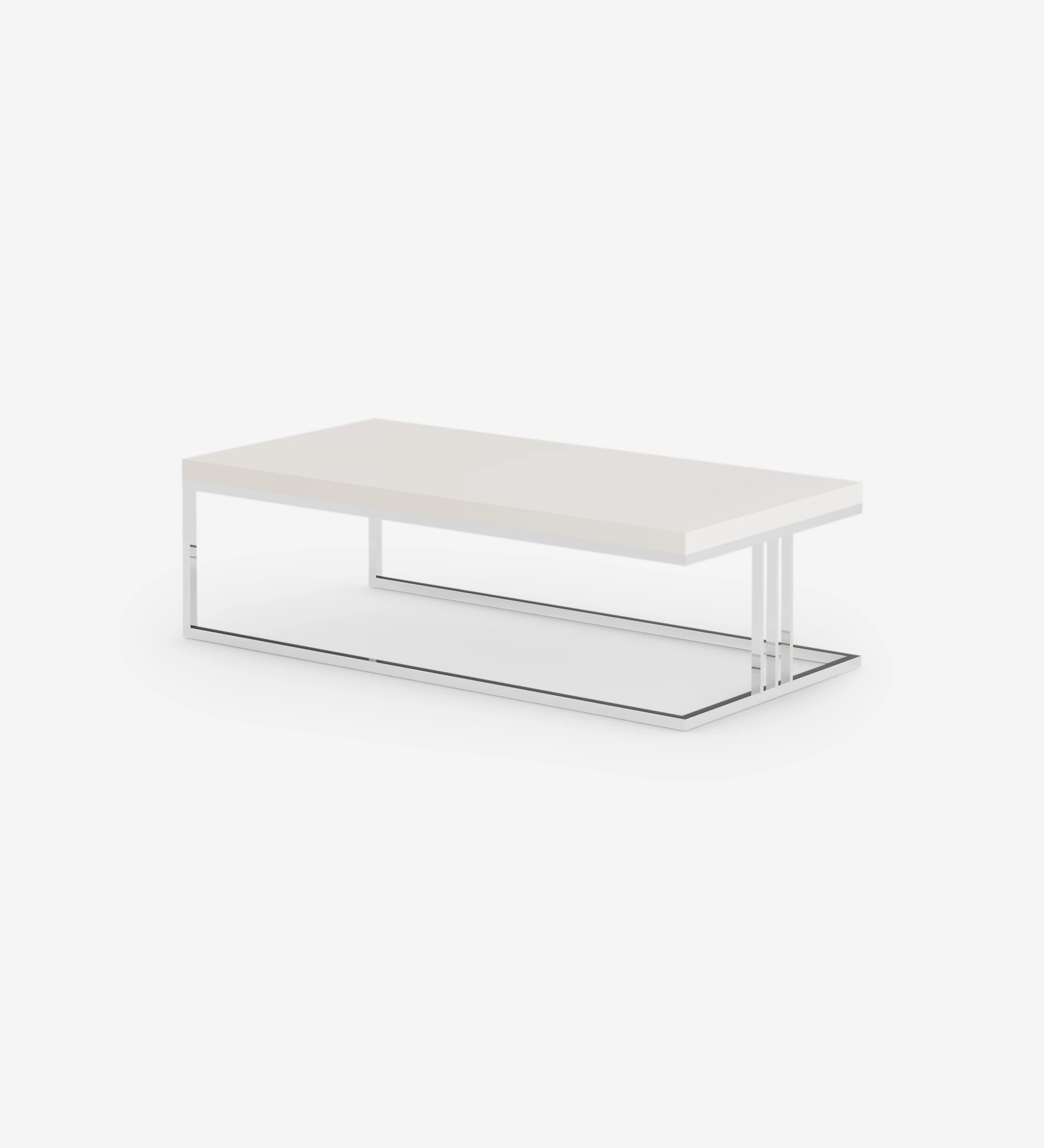 Londres rectangular center table, pearl lacquered top, stainless steel foot, 120 x 60 cm.