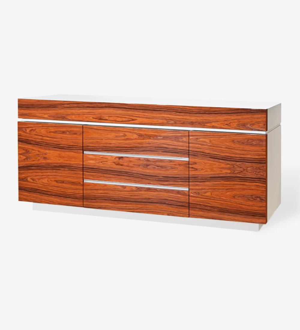 Sideboard with doors and drawers in high gloss palissander, pearl lacquered structure, with drawer for cutlery.