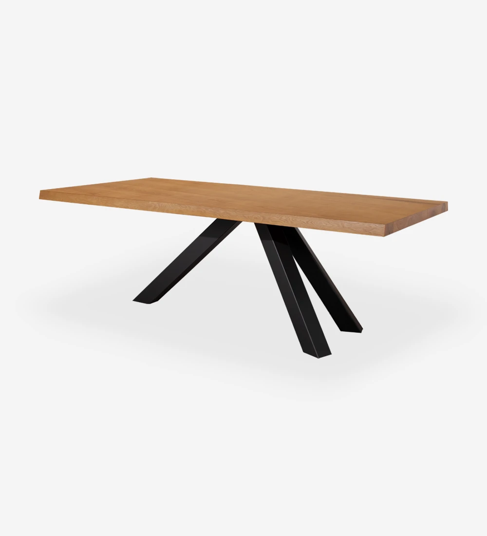 Rectangular dining table with ash wood top and anthracite lacquered metal legs.