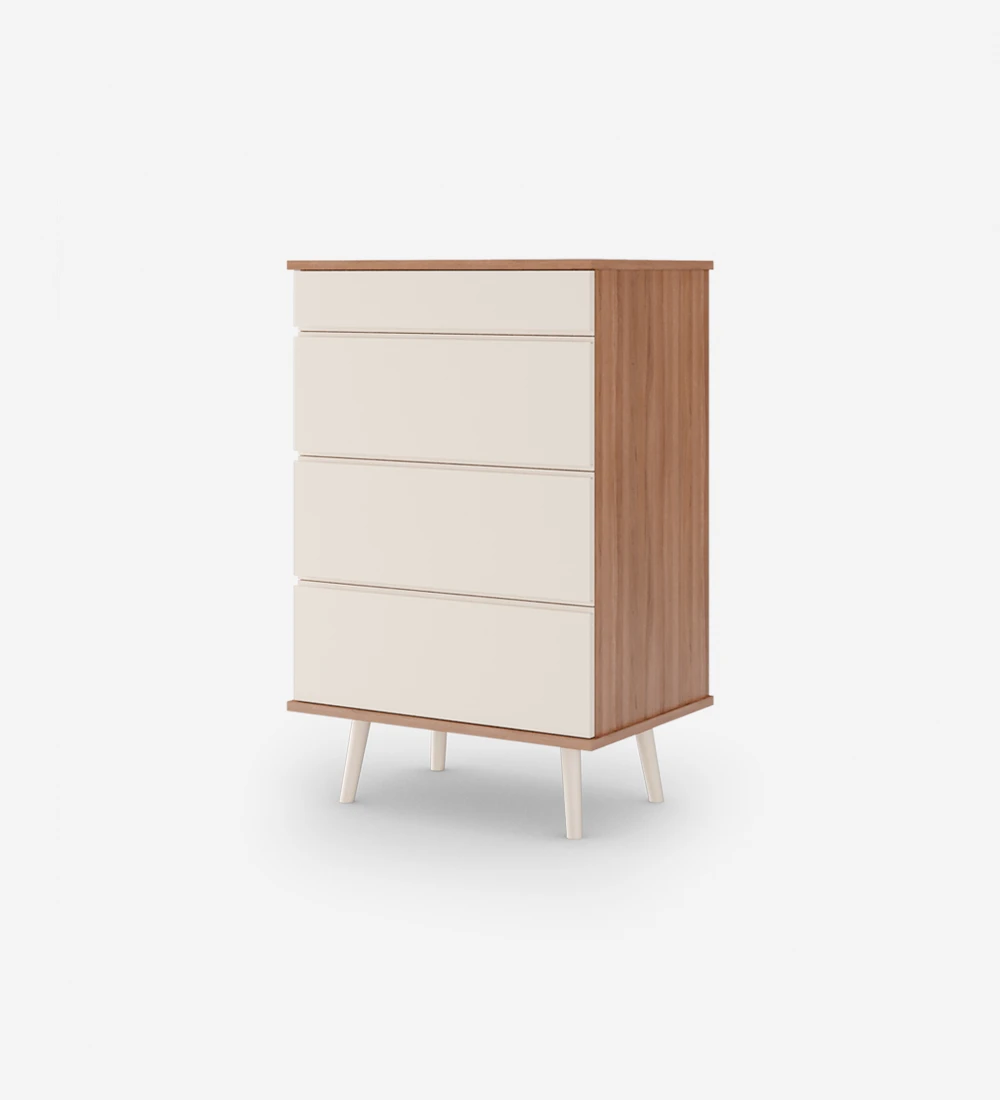 Dresser with 4 drawers with pearl lacquered fronts, pearl lacquered turned legs and walnut structure.