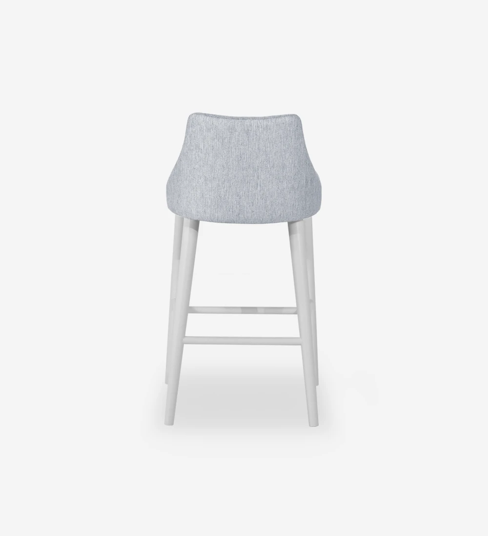 Oslo stool upholstered in light gray fabric, pearl lacquered feet, height 86,5 cm.