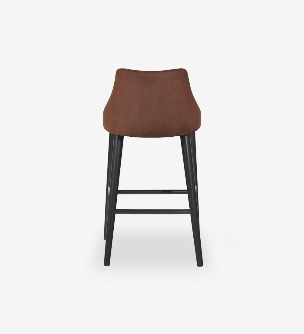 Oslo high stool upholstered in fabric, black lacquered feet.