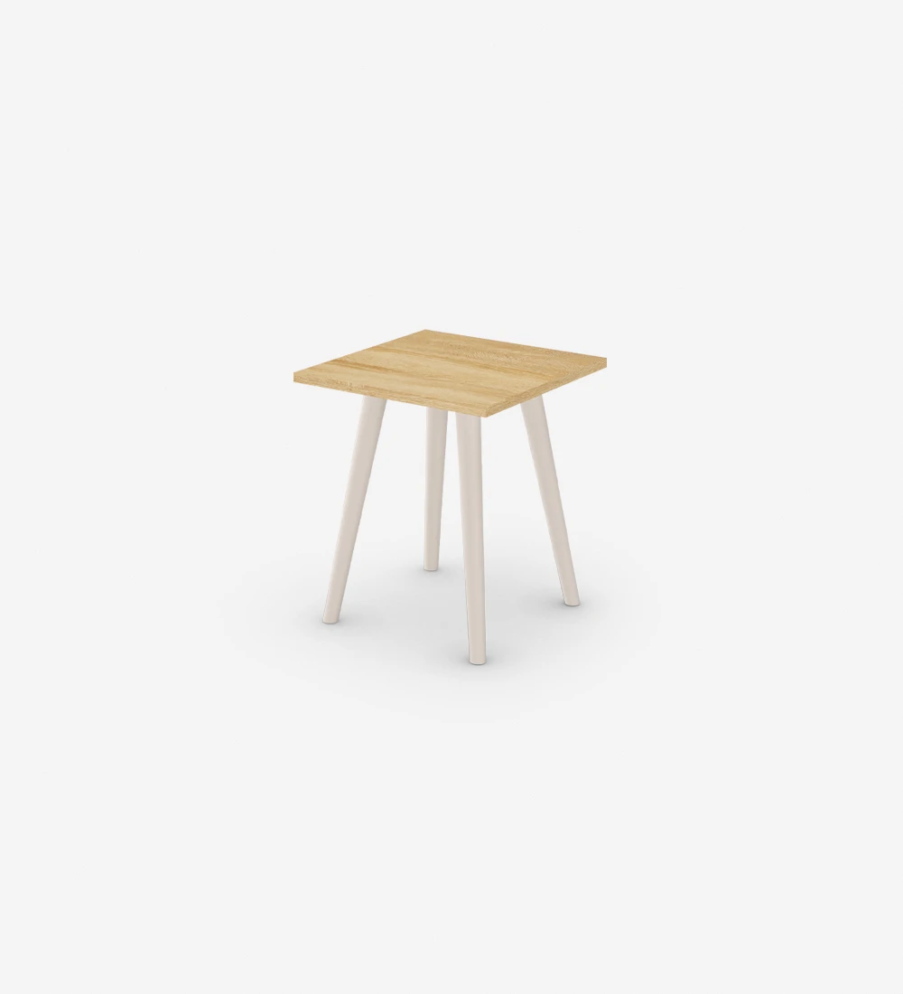 Oslo square side table, natural oak top, pearl lacquered feet, 45 x 45 cm.