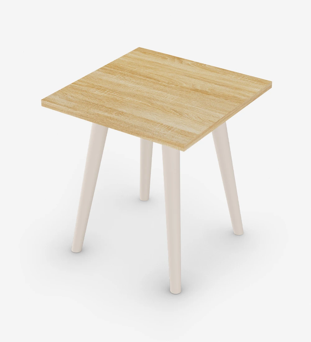 Oslo square side table, natural oak top, pearl lacquered feet, 45 x 45 cm.