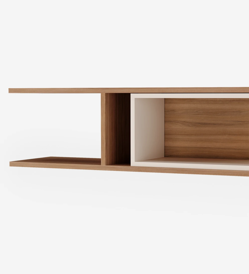 Walnut shelf with pearl lacquered module.