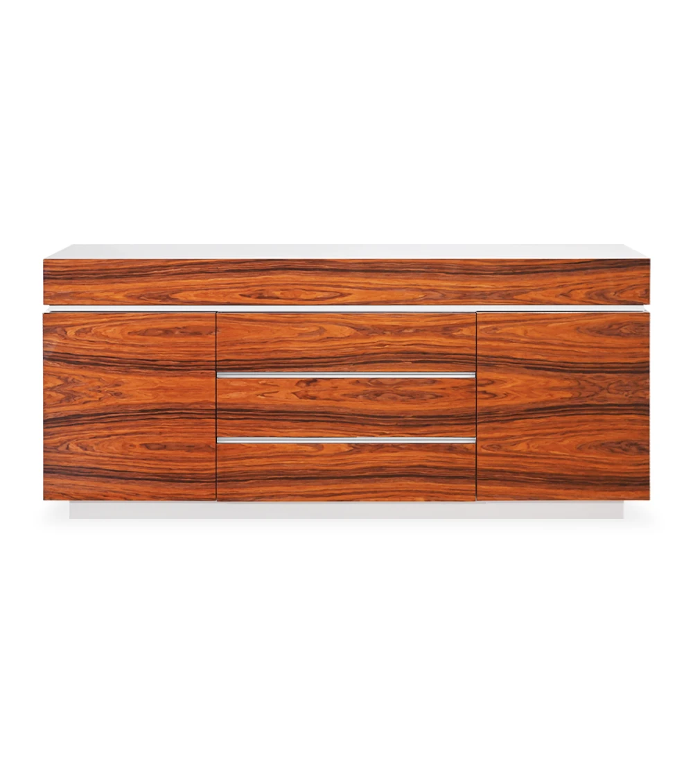 Sideboard with doors and drawers in high gloss palissander, pearl lacquered structure, with drawer for cutlery.