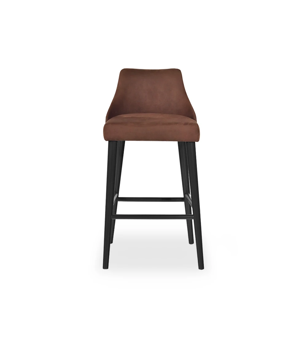 Oslo high stool upholstered in fabric, black lacquered feet.