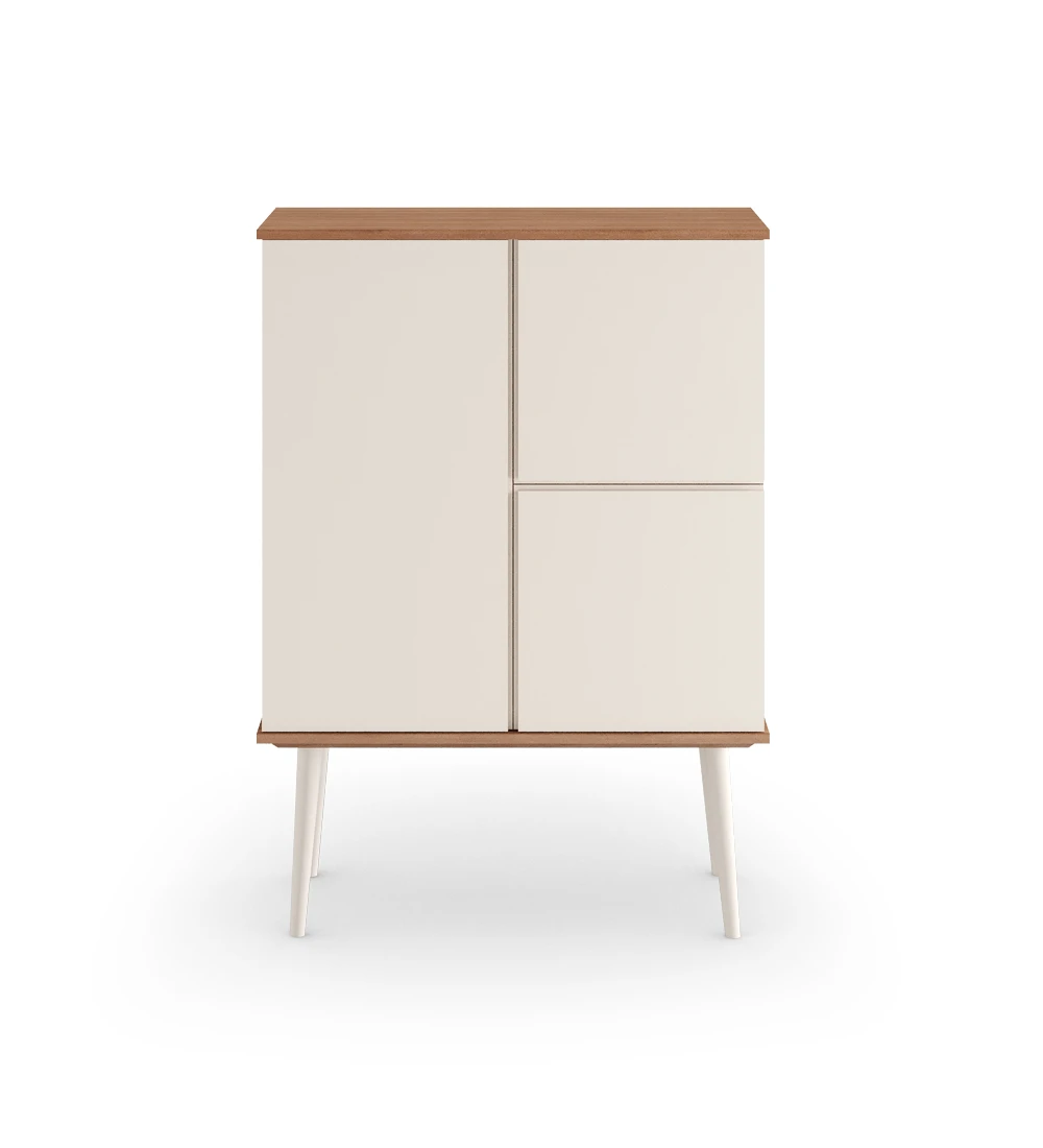 Cupboard with 3 doors and pearl lacquered legs, walnut structure.