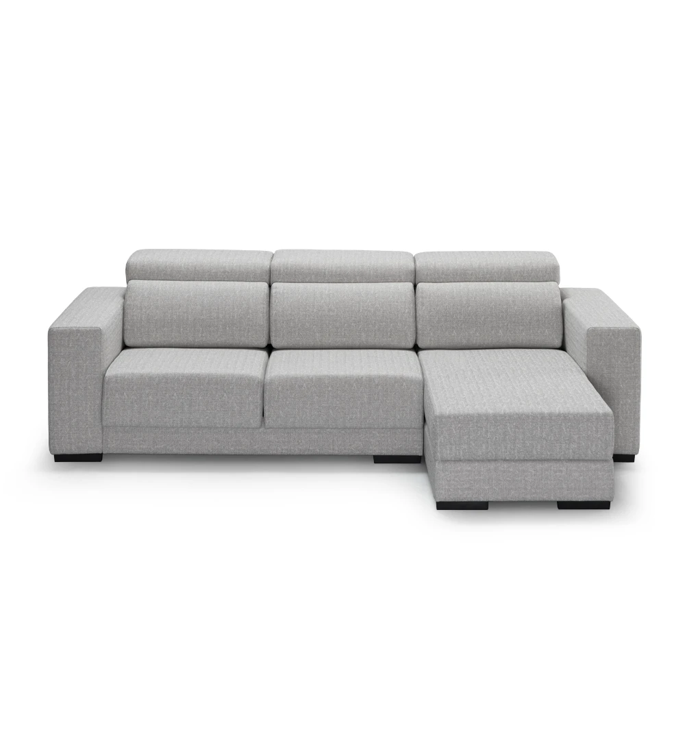Oporto 2-seater sofa with reversible chaise longue, upholstered in gray fabric, reclining headrests, sliding seats and storage on the chaise longue, 279 cm.