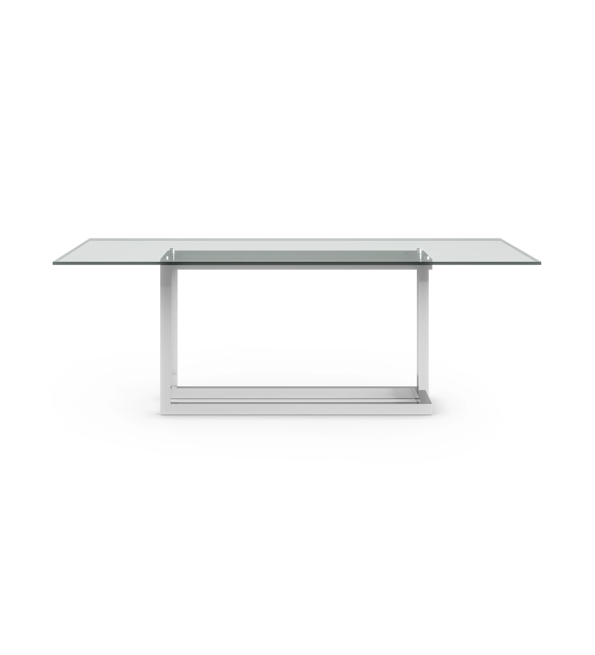 Mesa de jantar Londres retangular 220 x 98 cm, tampo em vidro, pé em inox.