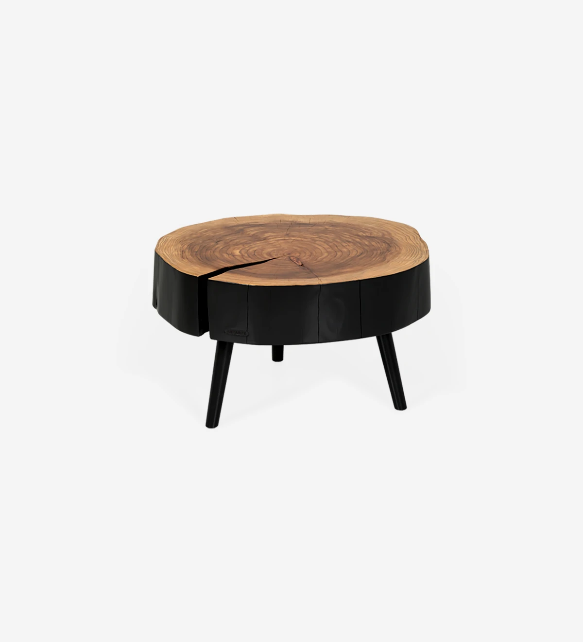 Table basse trunk en bois de cryptomeria laqué noir, avec 3 pieds laqués noir