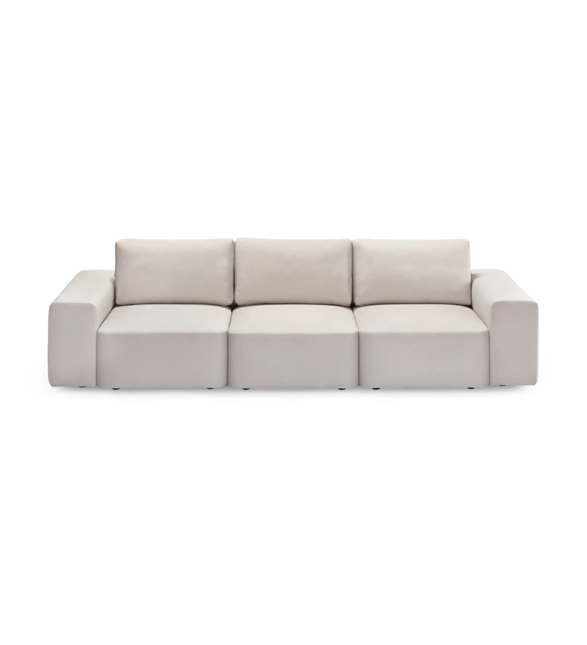 Sofá Paris 3 plazas tapizado en tela beige, 296 cm.