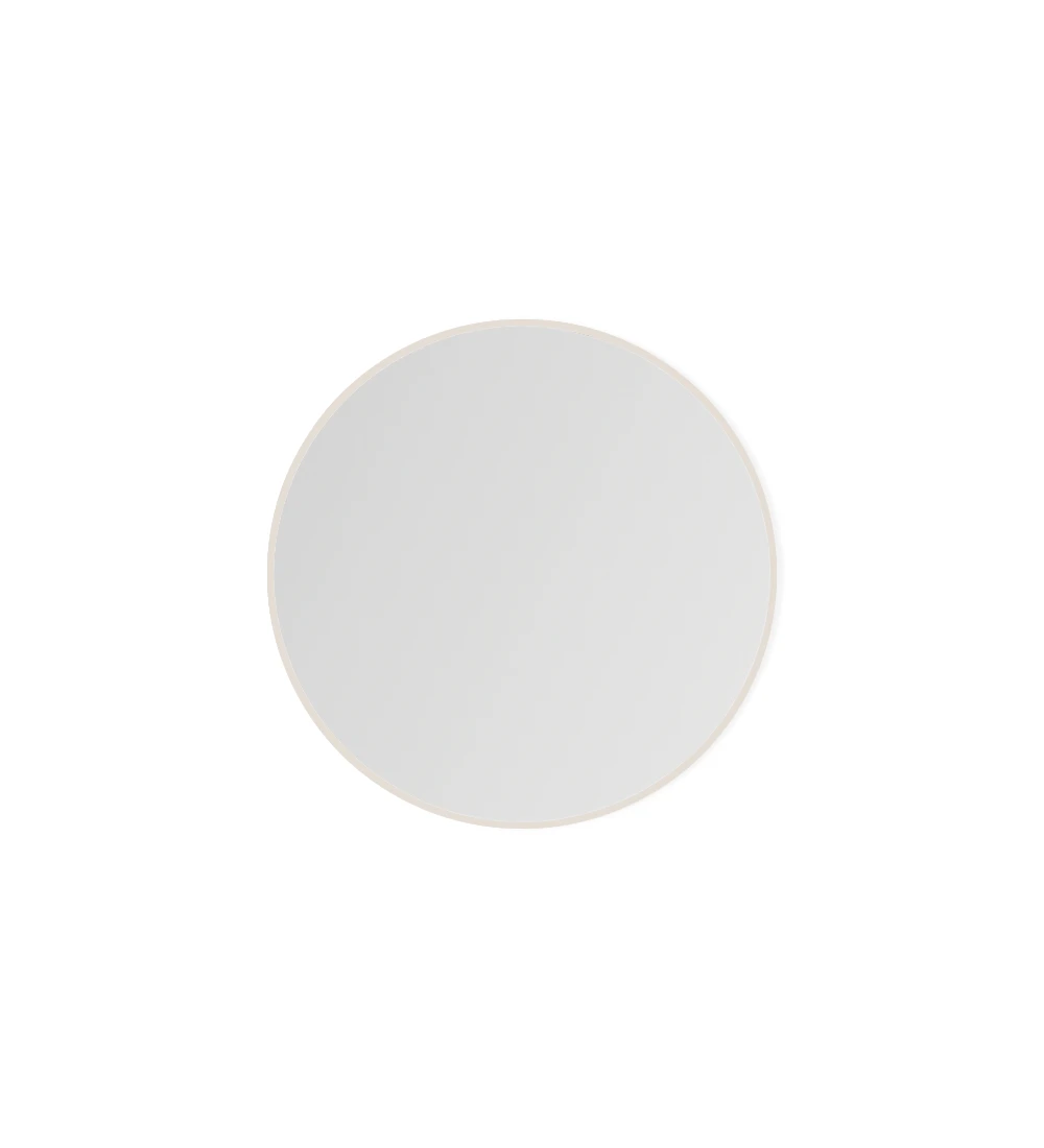Round mirror, with pearl lacquered structure.