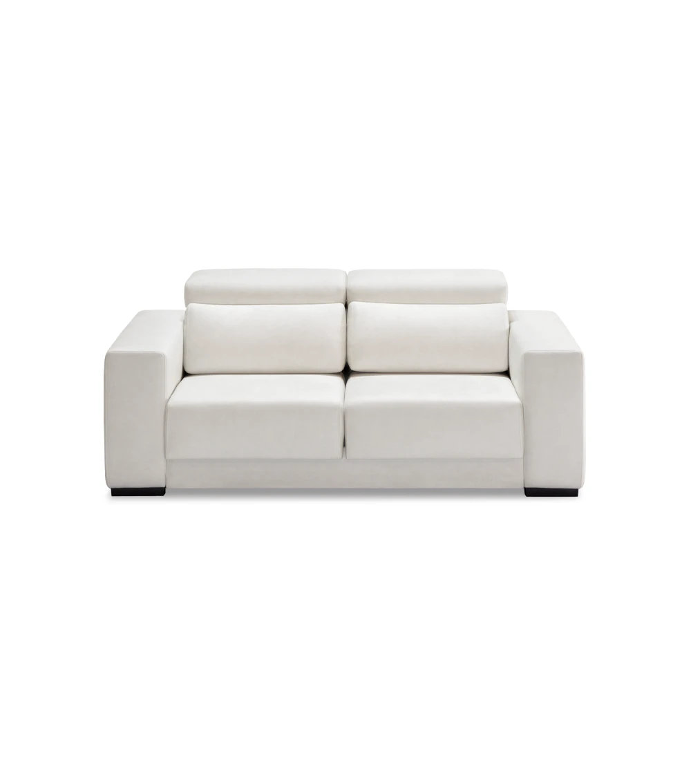 Oporto 2-seater sofa upholstered in light gray fabric, reclining headrests and sliding seats, 203 cm.