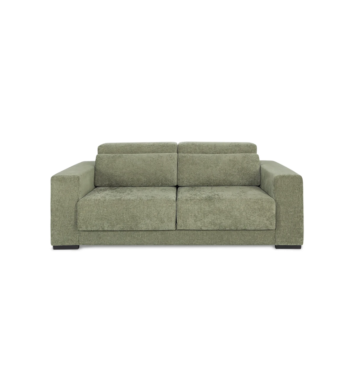 Oporto 2-seater sofa upholstered in green fabric, reclining headrests and sliding seats, 203 cm.