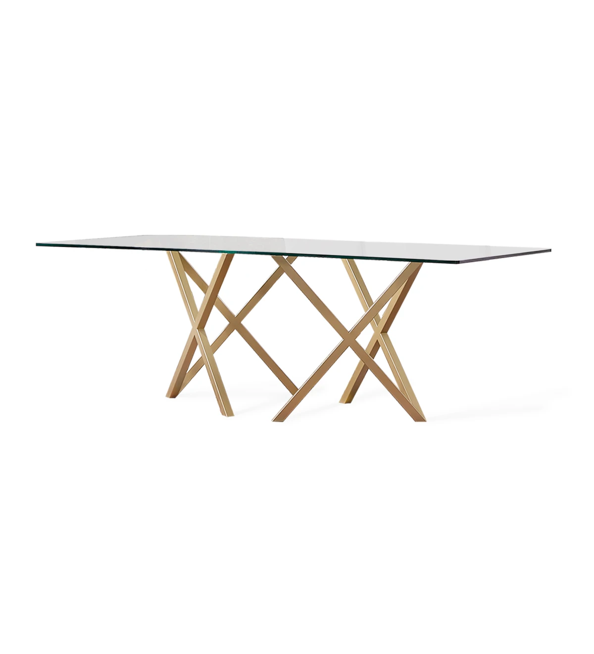 Paris rectangular dining table 200 x 98 cm, glass top, gold lacquered metal feet.