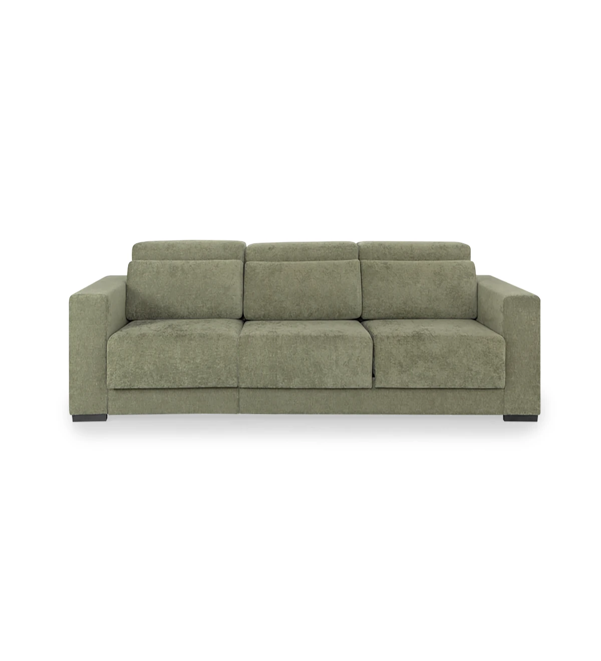 Oporto 3-seater sofa upholstered in green fabric, reclining headrests and sliding seats, 250 cm.