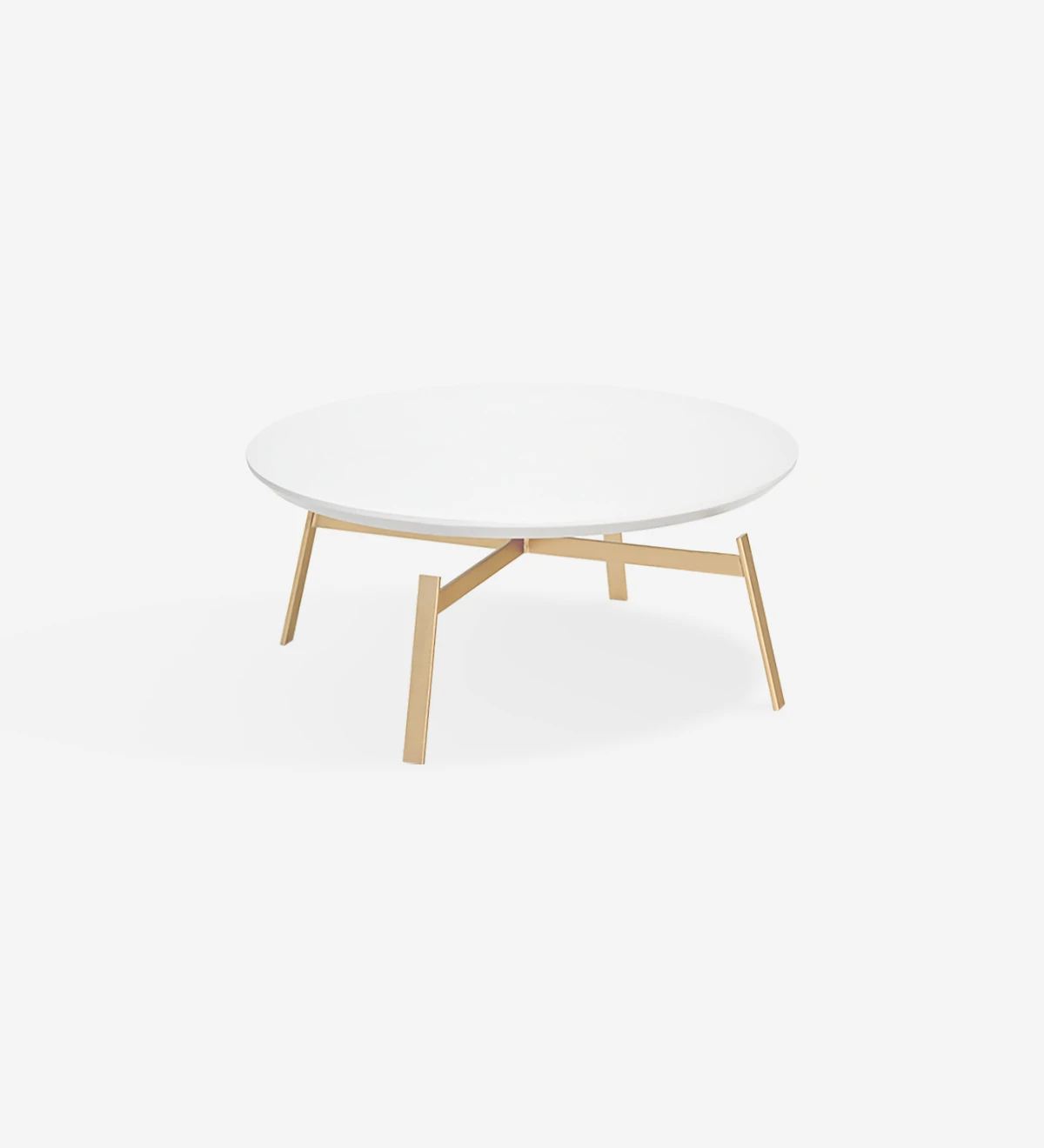 Round center table with pearl lacquered top and gold lacquered metallic foot