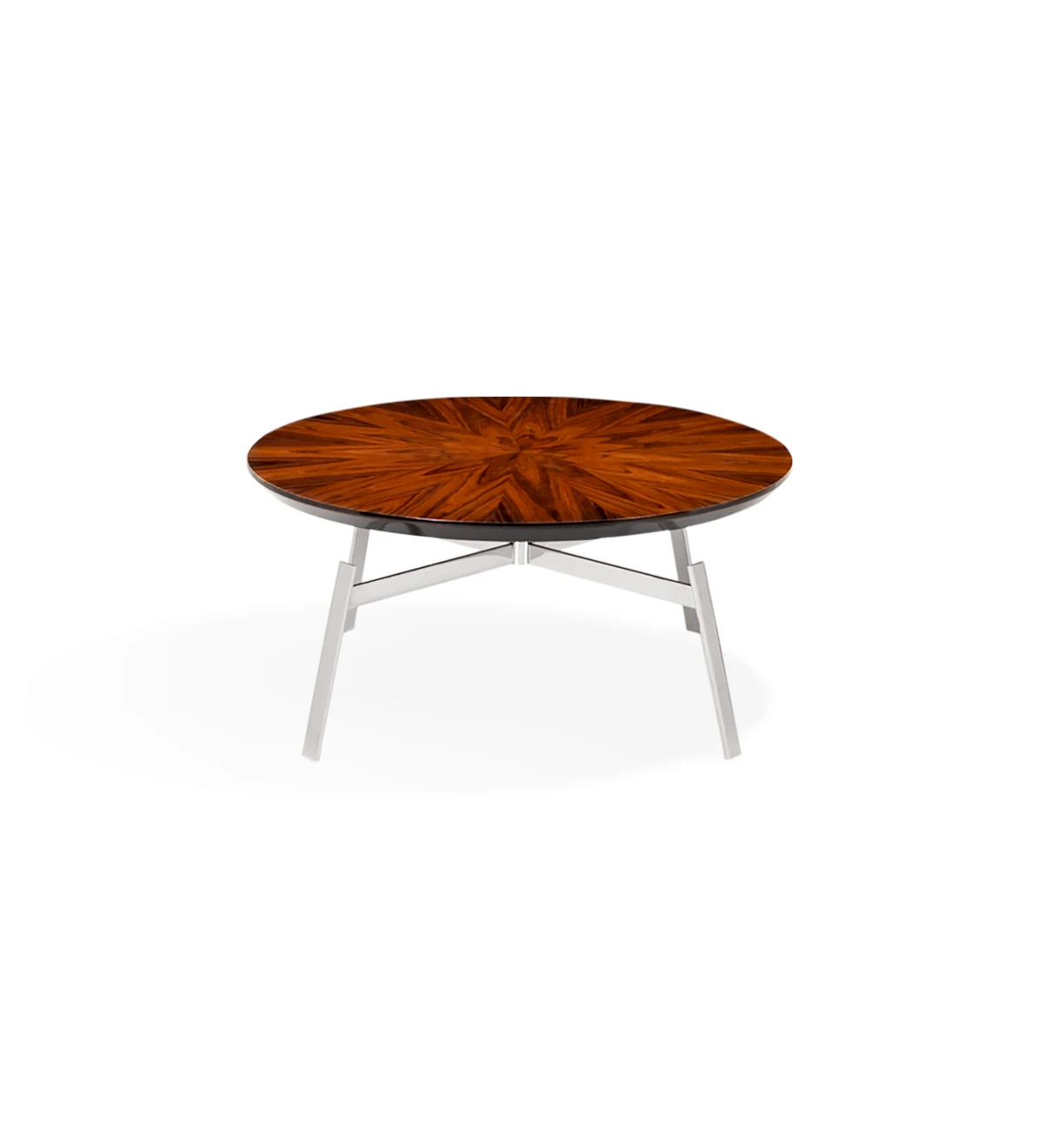 Round center table with high gloss palisander top and stainless steel foot