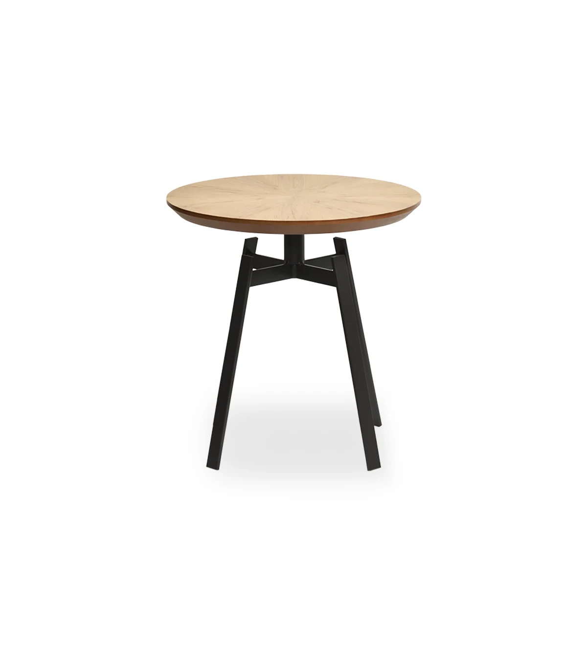 Tokyo round side table, natural oak top, black lacquered metal foot, Ø 48,5 cm.