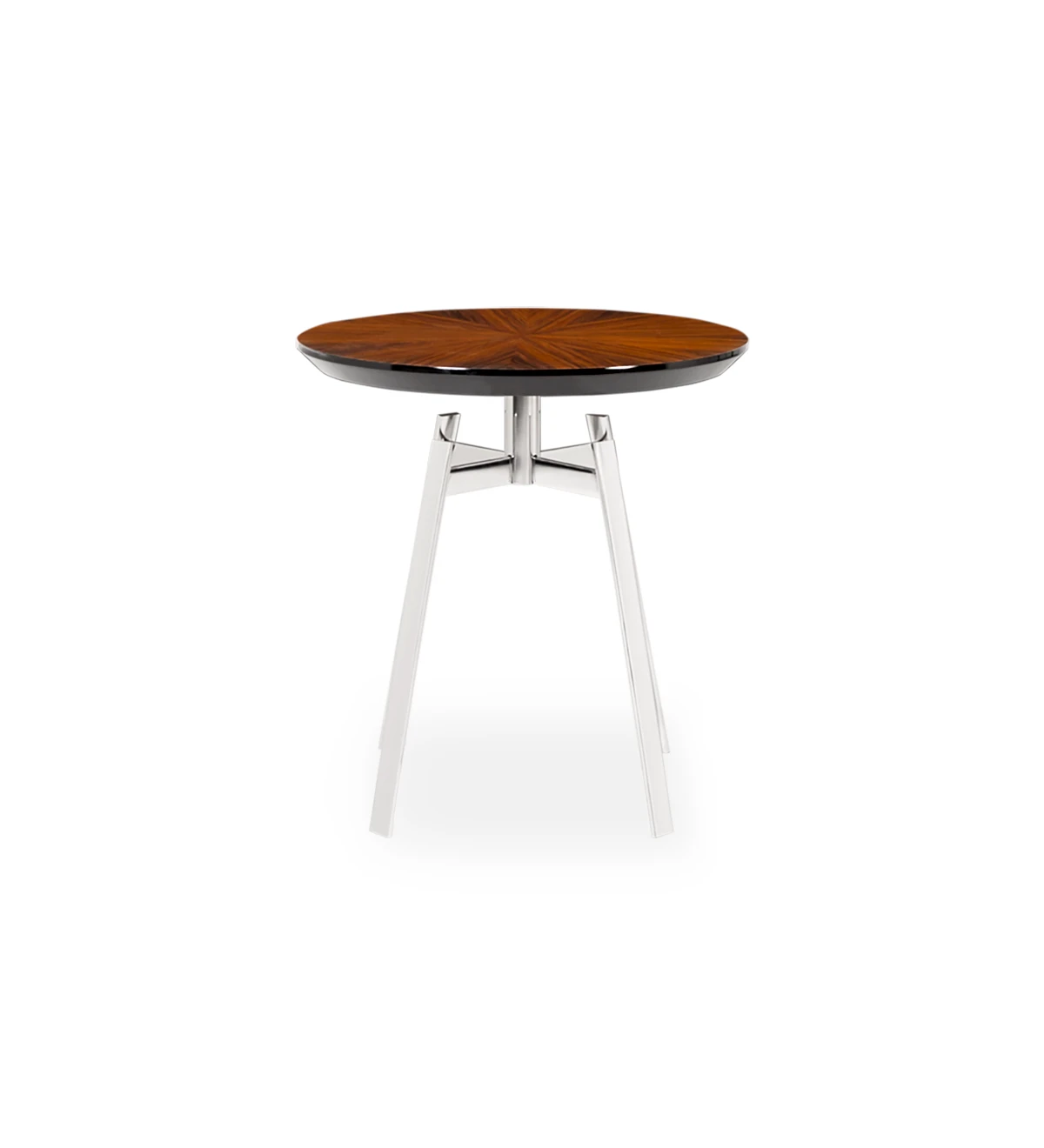 Table d'Appui Tokyo ronde, plateau en palissandre brillant, pied en acier inoxydable, Ø 48,5 cm.