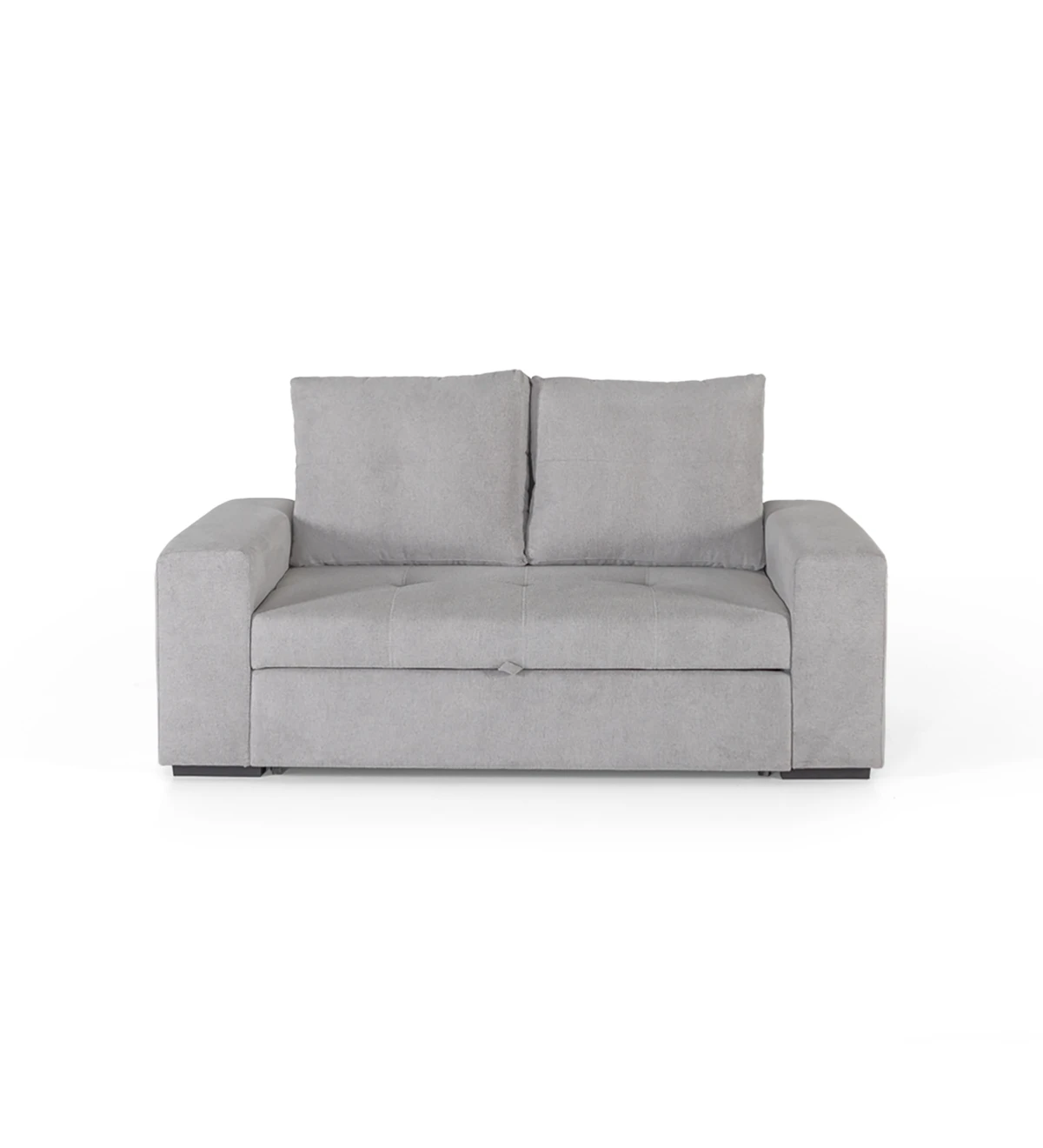 Canapé-lit Haiti 2 places recouvert en tissu gris, coussins de dossier amovibles, 180 cm.