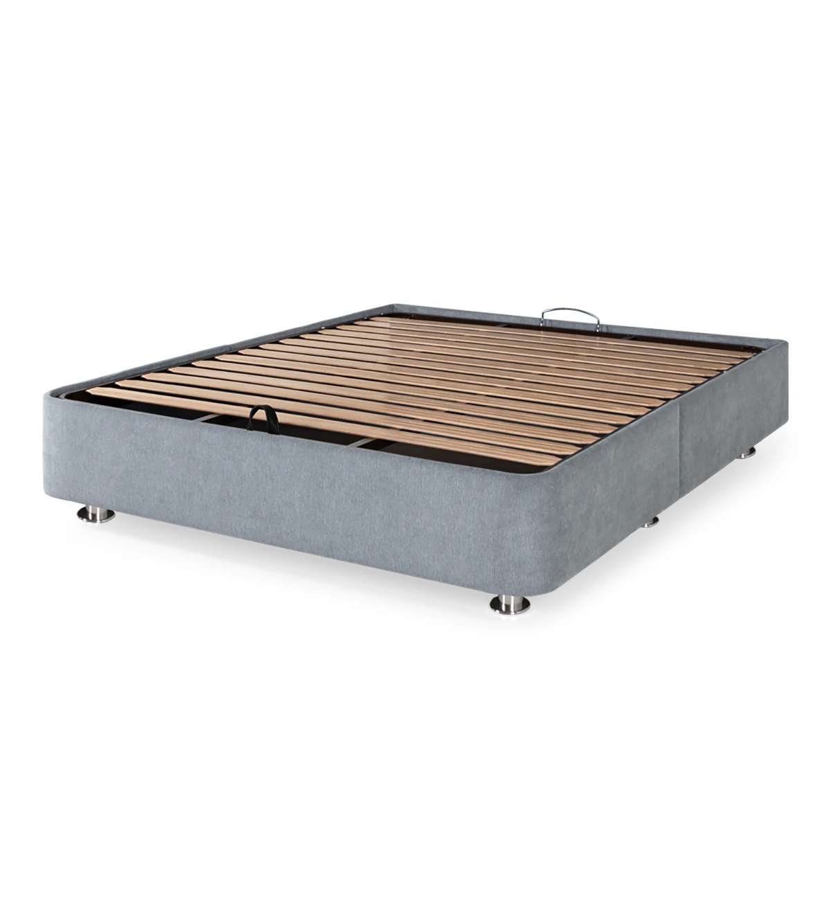 Doble sommier tapizado en tejido, con plataforma elevable para almacenaje.