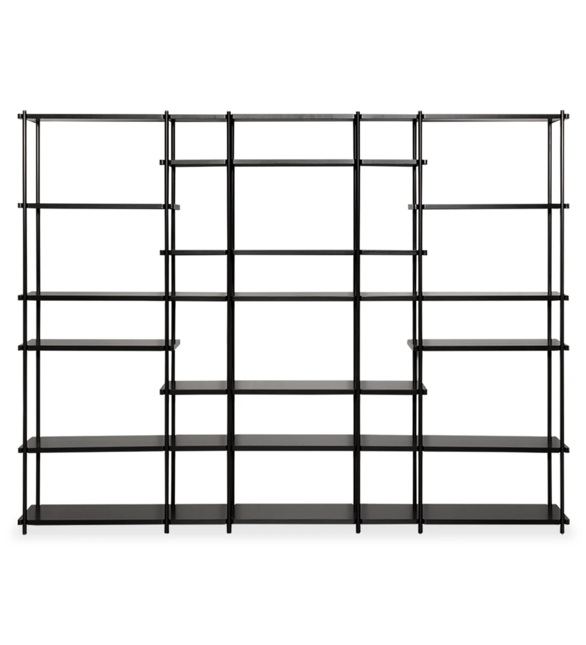 Haia bookcase with shelves and black lacquered metal structure, 265 x 202 cm.