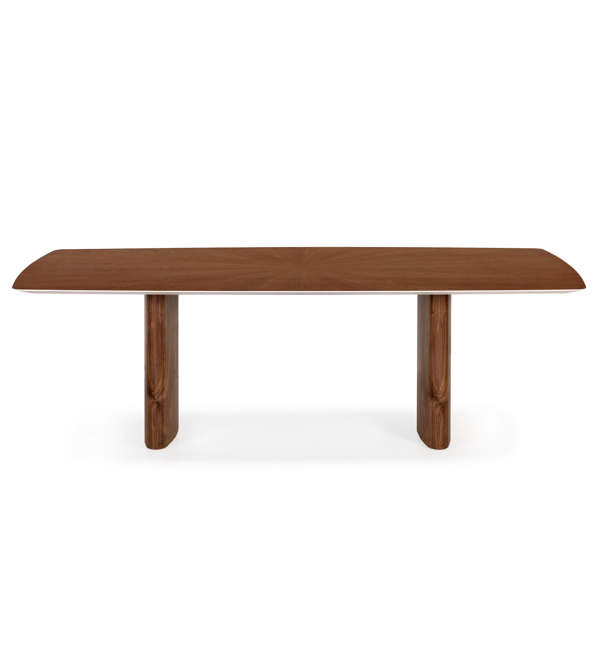 Mesa de comedor rectangular París 180x100 cm, en nogal natural con detalle de tablero perlado.