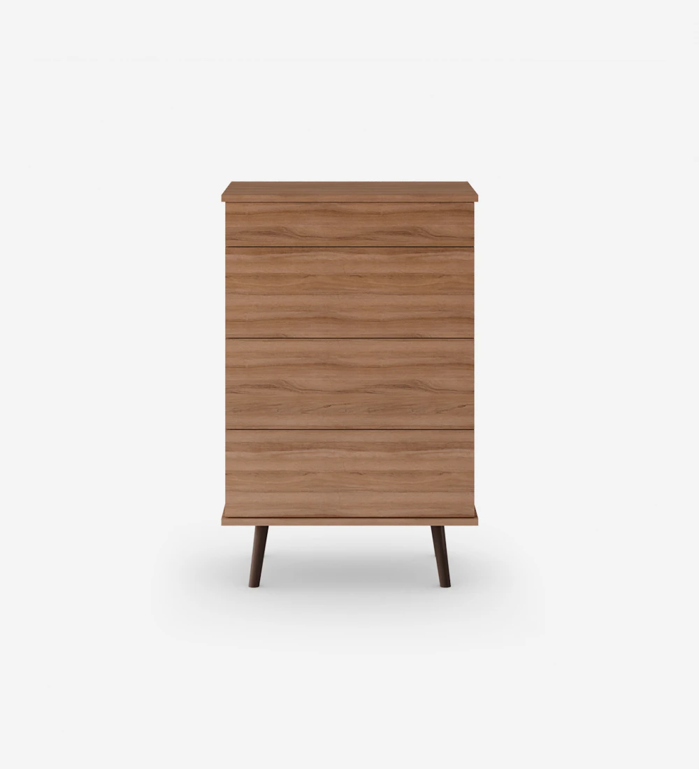 Dresser with 4 drawers and structure in walnut, dark brown lacquered turned feet.
