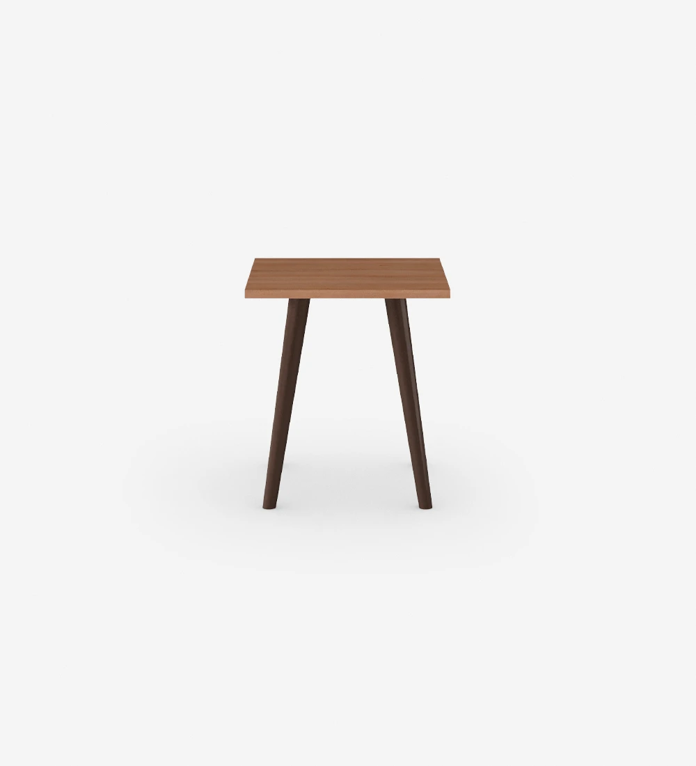 Oslo square side table, walnut top, dark brown lacquered feet, 45 x 45 cm.