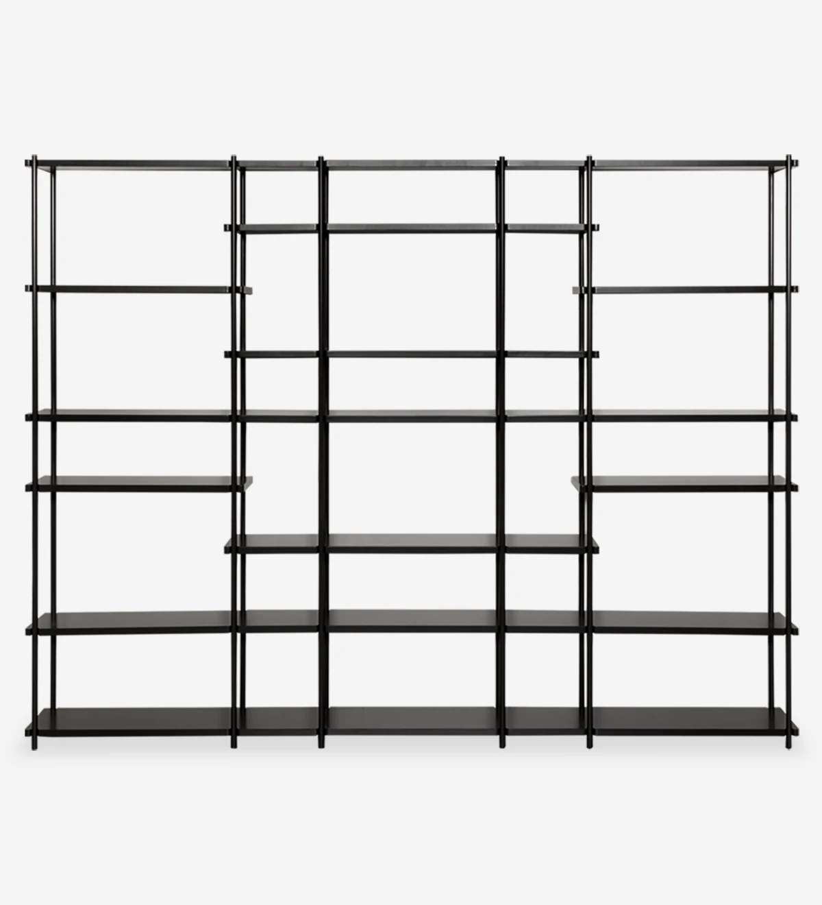 Haia bookcase with shelves and black lacquered metal structure, 265 x 202 cm.