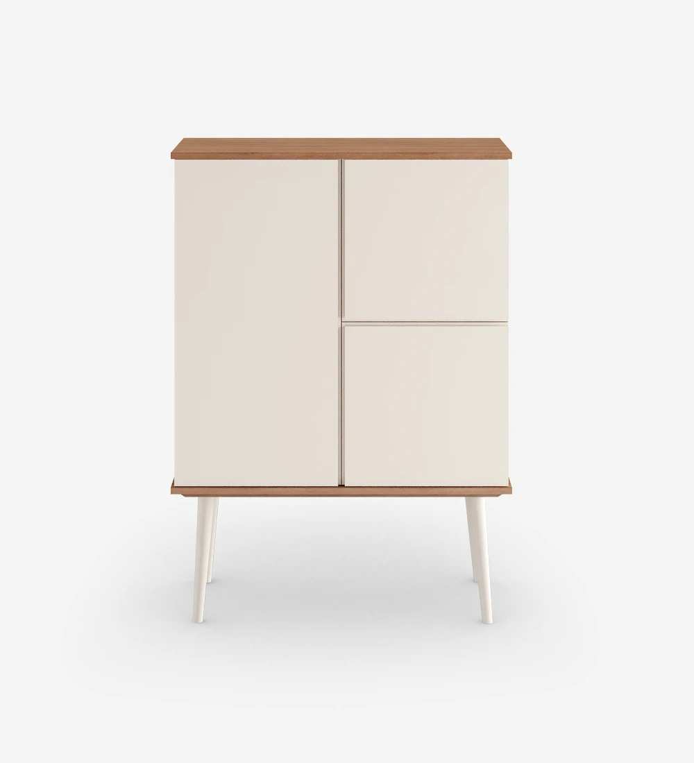Cupboard with 3 doors and pearl lacquered legs, walnut structure.