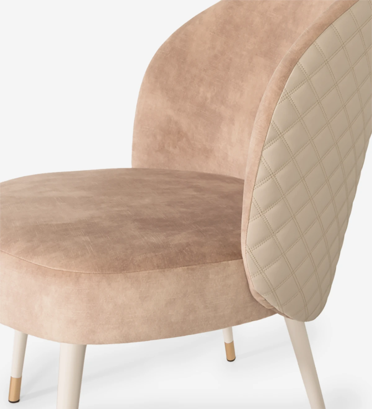 Armchair upholstered in fabric, with pearl lacquered feet and gold detailing.