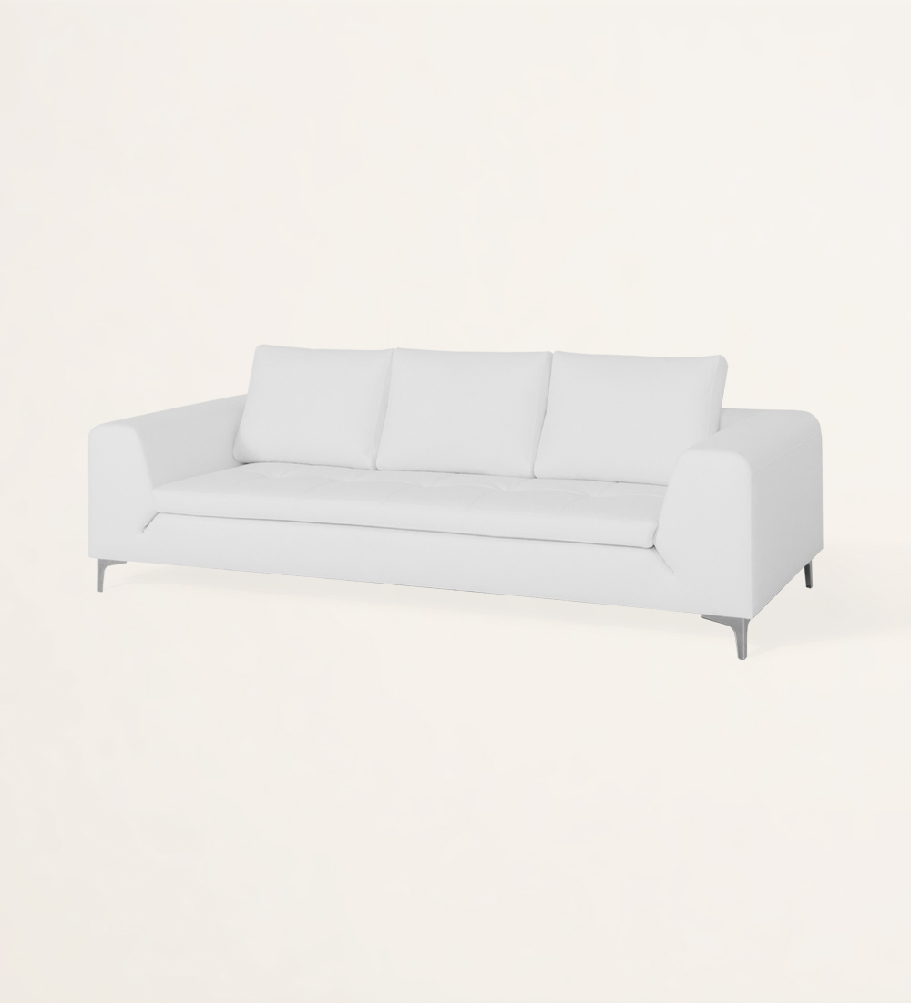 3 seater, upholstered in white eco leather with stainless steel feet.