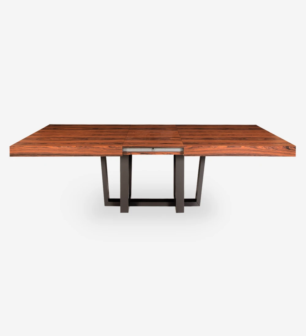 Rectangular extendable dining table with palissander top and black lacquered foot.