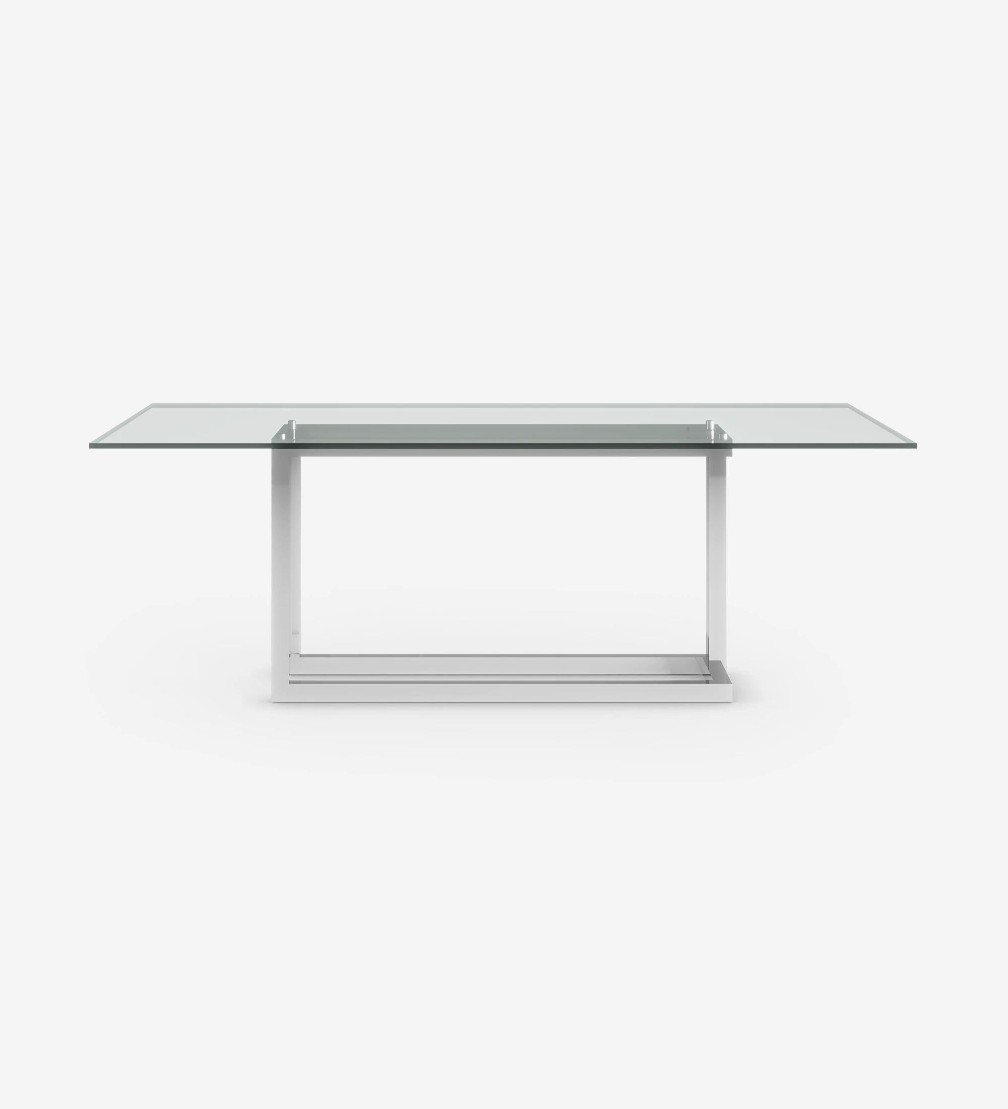 Mesa de jantar Londres retangular 220 x 98 cm, tampo em vidro, pé em inox.