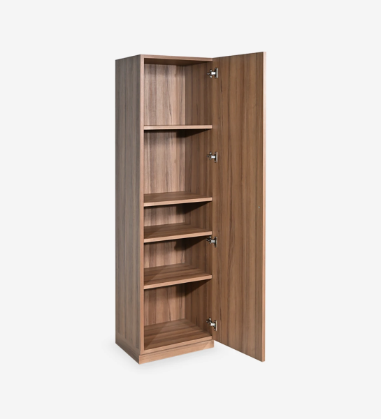 Low bookcase in walnut, with 1 door and removable shelves.