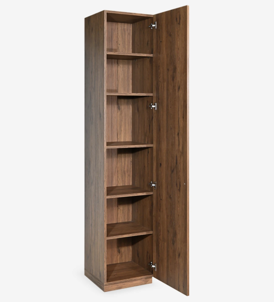 Tall bookcase in aged oak, with 1 door and removable shelves.