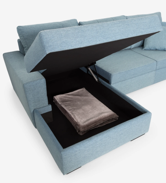 Sofá cama de 2 lugares com chaise longue, estofado a tecido