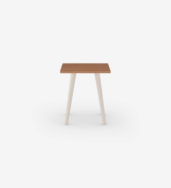 Oslo square side table, walnut top, pearl lacquered feet, 45 x 45 cm.
