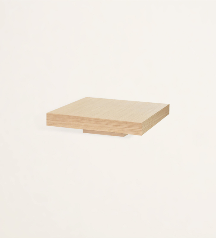 Mesa de centro quadrada baixa em carvalho natural e mesa de centro quadrada com 2 tampos lacados a pérola