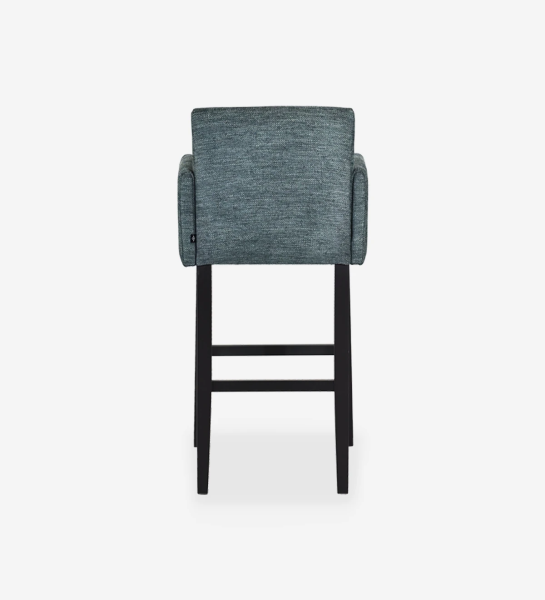 Stool with arms upholstered in fabric, with black lacquered feet.