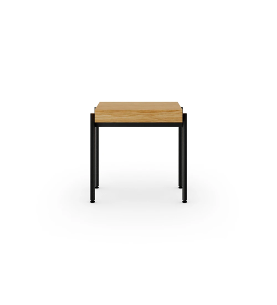 Cannes rectangular side table, in natural oak, black lacquered metal feet with levelers, 50 x 45 cm.