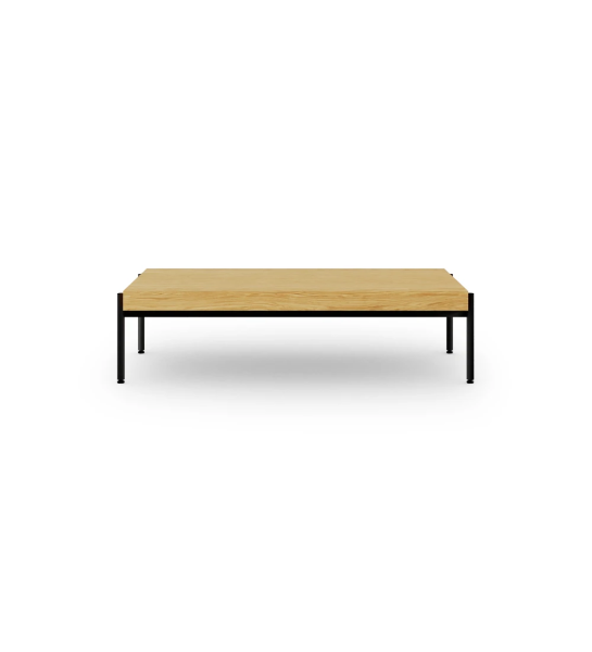 Cannes rectangular center table in natural oak, black lacquered feet with levelers, 120 x 60 cm.