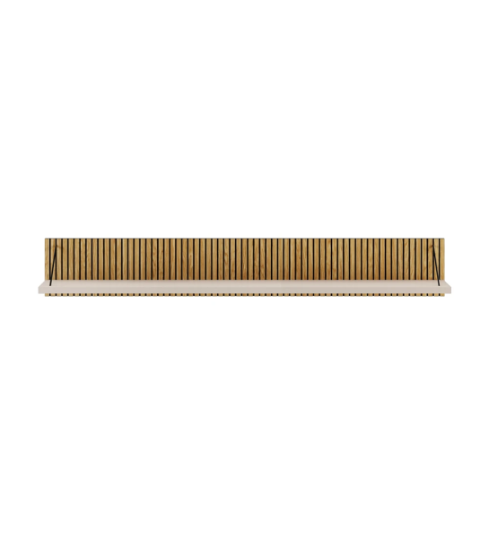 Cannes shelf in pearl, natural oak back with friezes, 195 x 28 cm.