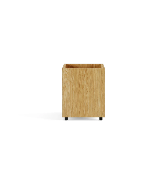 Suporte para vasos, em carvalho natural, com pés em negro.