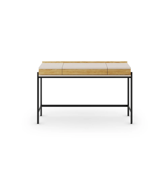 Toucador com 2 gavetas em carvalho natural, estrutura em pérola e pés metálicos lacados a negro com niveladores.